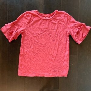 Ann Taylor loft ruffle trumpet sleeve tshirt coral